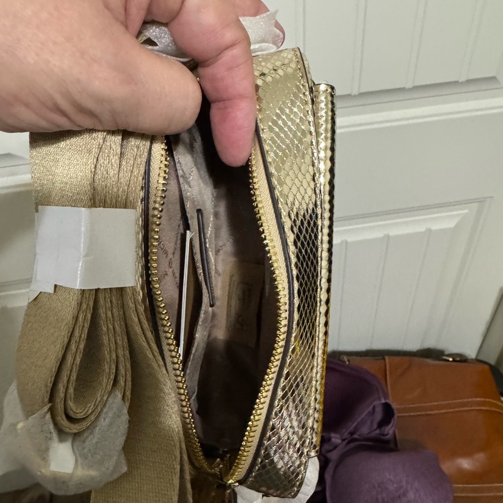 Michael Kors Maisie Gold Snake Print Crossbody Bag - Picture 4 of 4
